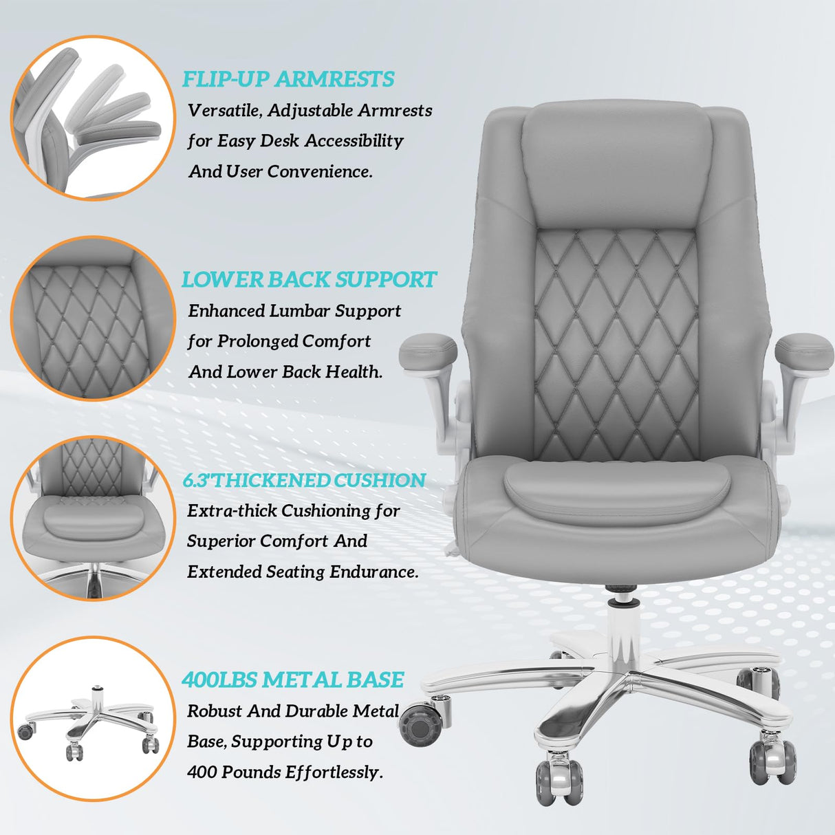 High Back Executive Office Chair, Big and Tall Office Chair 400LBS with Rubber Wheels