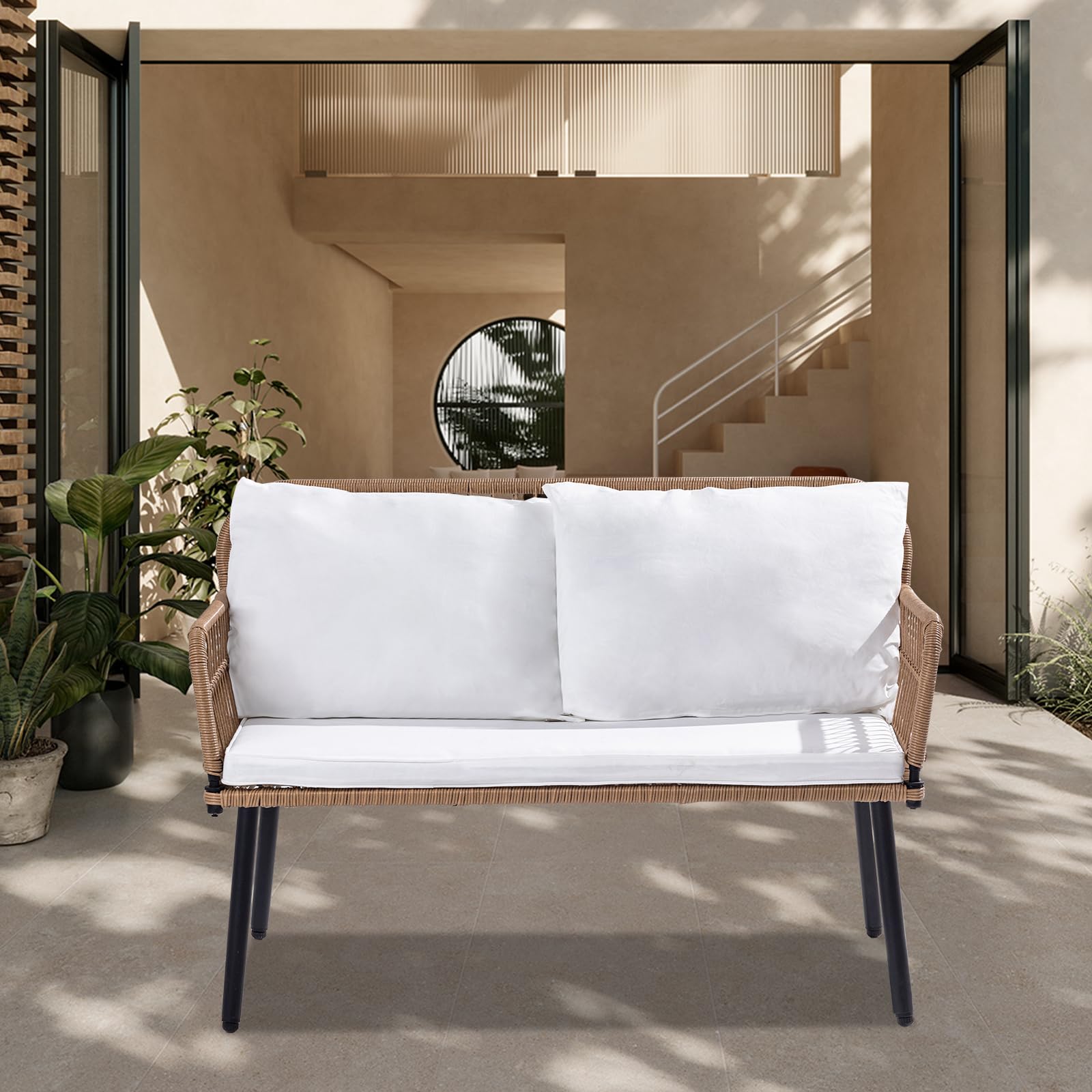 Outdoor Patio Loveseat, 2-seat Patio Couch All-Weather Wicker Rattan Woven Furniture
