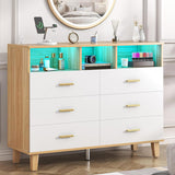 Dresser for Bedroom,White 6 Drawer Dresser with LED Light and Power Outlet