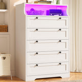 EnHomee Dresser for Bedroom, Modern White Dresser with LED Light, Tall Dresser with 5 Large Wood Drawers for Closet Organizers and Storage Clothes, Chests of Drawers for Closet, Entryway