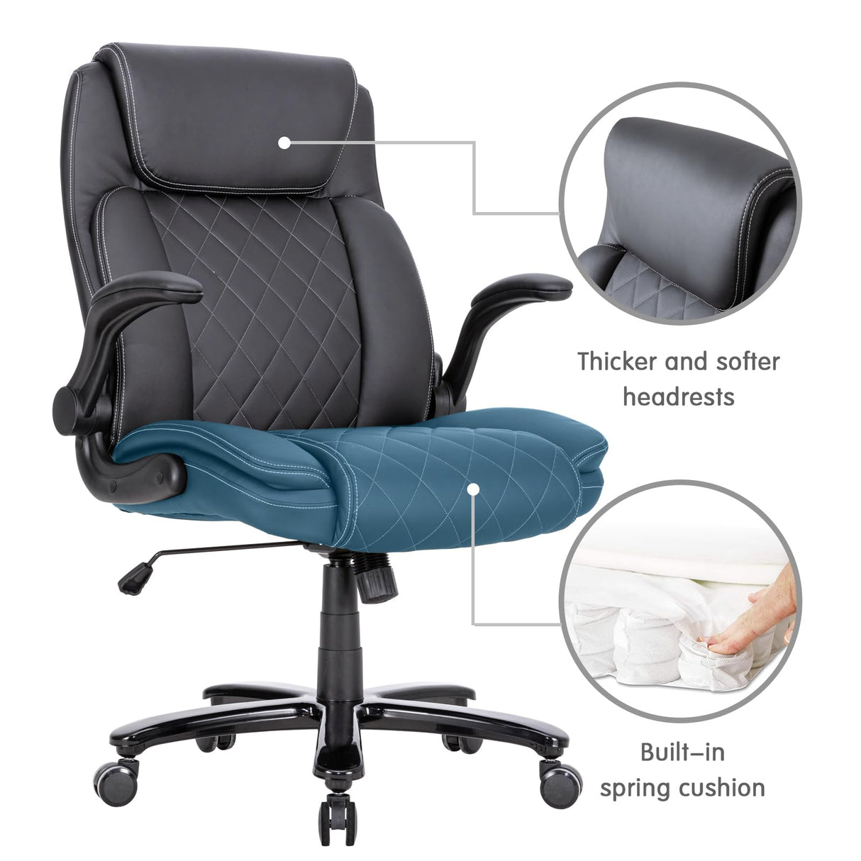 Office Chair 400lbs Height Adjustable Swivel Chair with Padded Flip-up Arms,