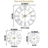 Large Wall Clock for Living Room Decor, (40CM) 16 Inch Wall Clock Decorative, Metal Analog Roman Numeral Wall Clock Modern Wall Clocks - Large Clock Home Decor (Silver)