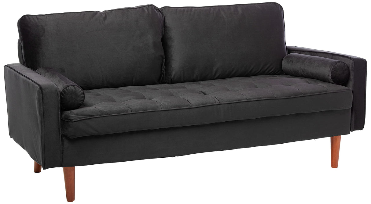 Haven Modern Velvet Sofa with Bolster Pillows, Button Tufted Seat, Track Arms