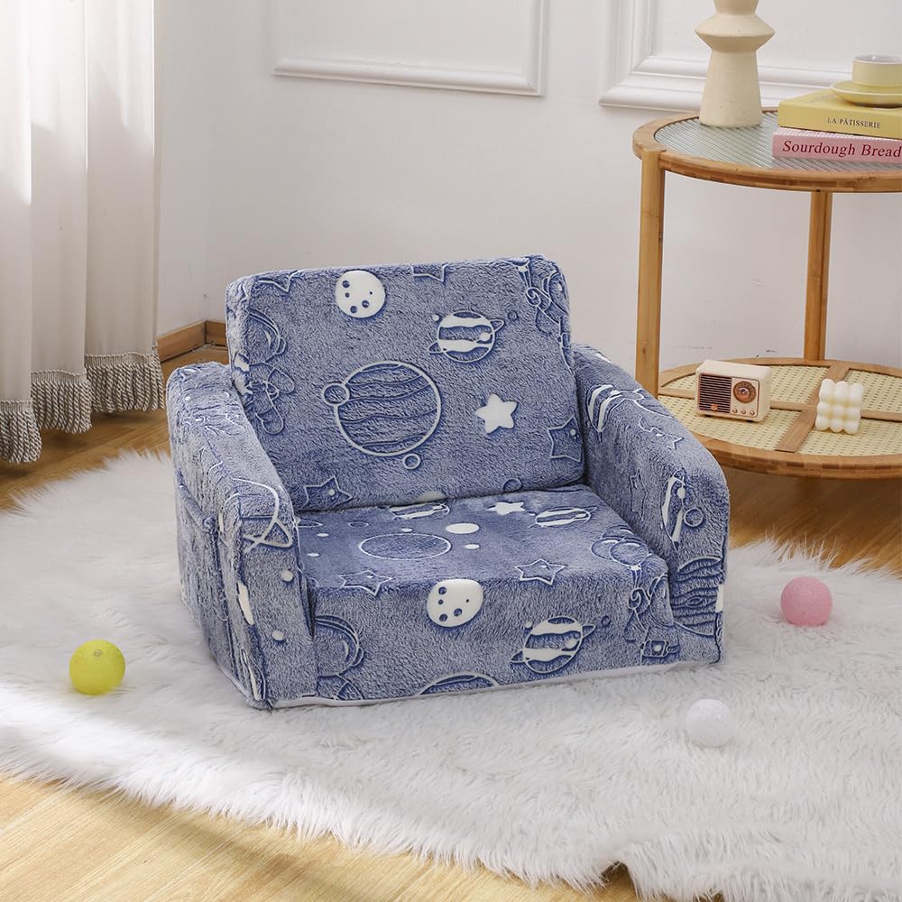 Kids Sofa Couch Fold Out, Baby Toddler Comfy Soft Chair for Boys Girls