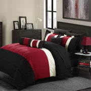 8-Piece Oversized Red & Black Comforter Set with Sheet Set - Queen
