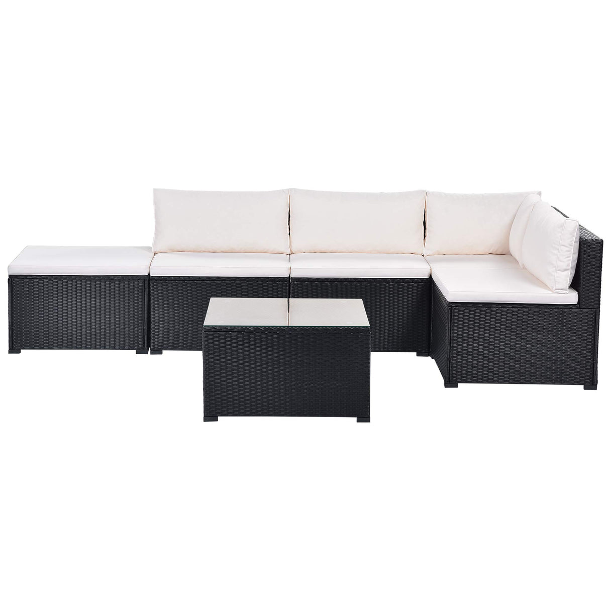 Outdoor Furniture Sofa Set PE Rattan Black Wicker, Patio Chaise Lounge Chair