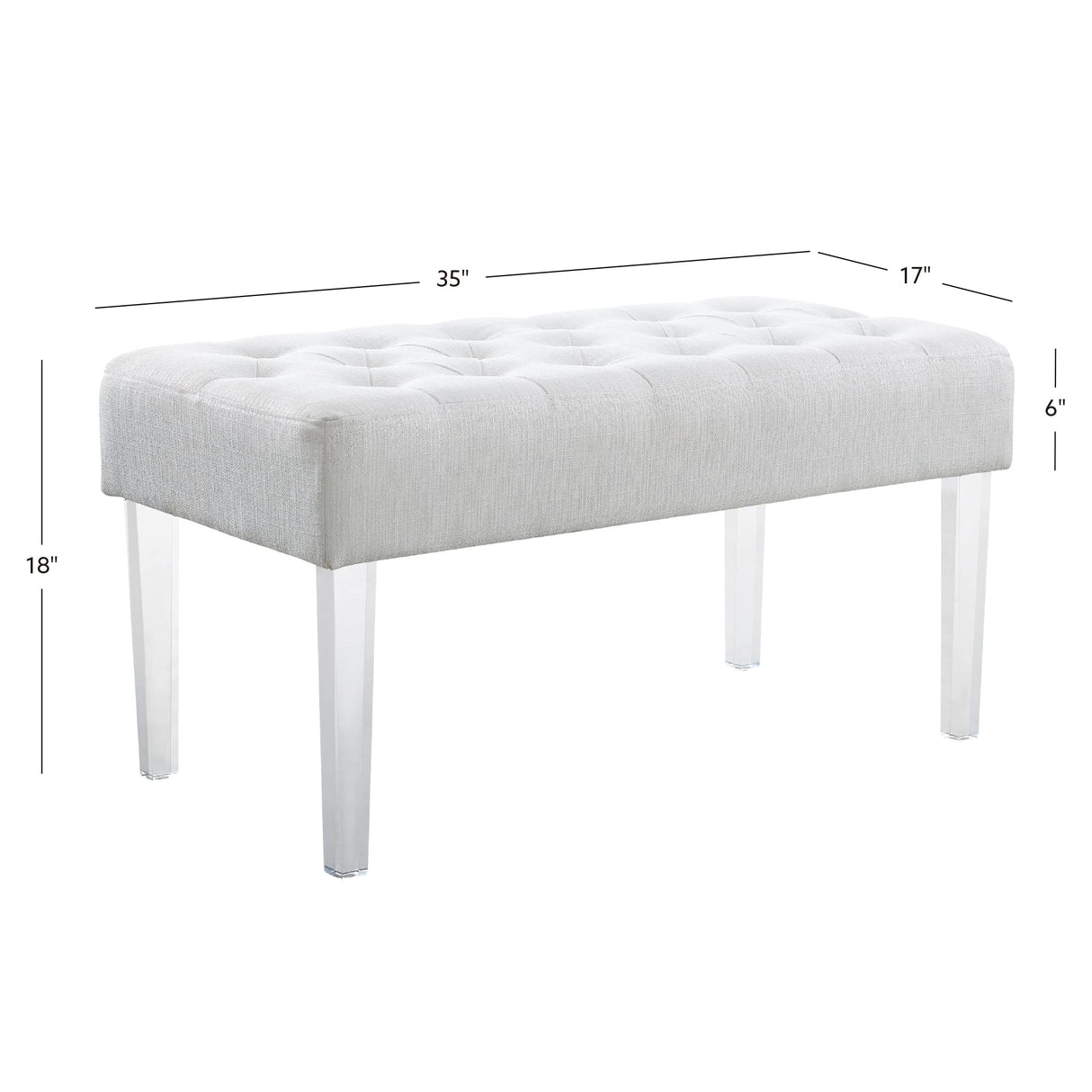 Ella Glitz Acrylic Leg Bench, 35"Wx17"Dx18"H