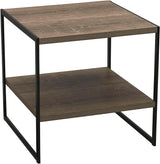 Jamestown Square Side End Table with Storage Shelf Rustic Slate Concrete and Black Metal