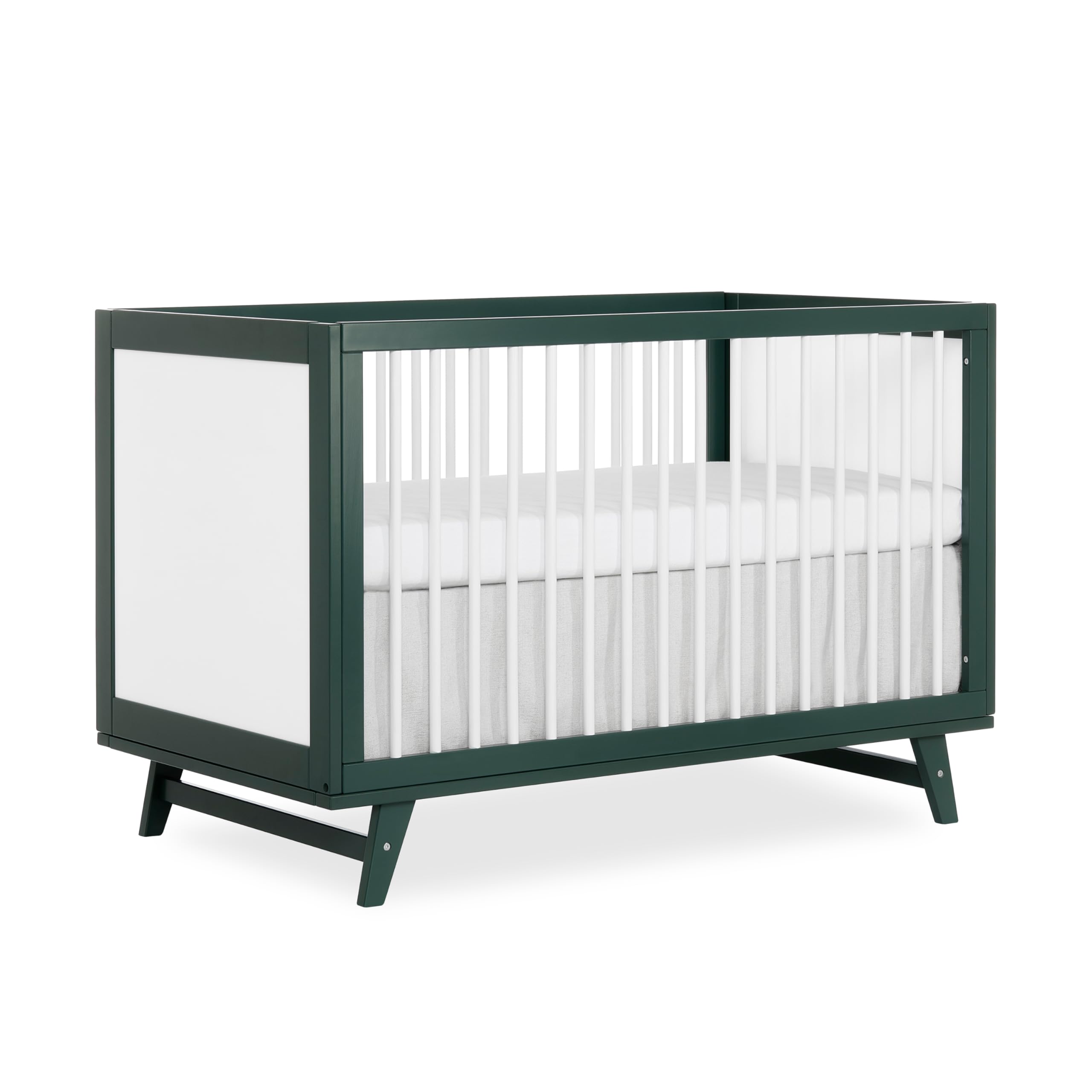 On Me Carter 5-in-1 Full Size Convertible Crib / 3 Mattress Height Settings/JPMA Certified/Made of New Zealand Pinewood/Sturdy Crib Design, Olive & White