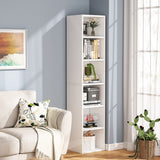 70.9 Inch Tall Narrow Bookcase, Modern White Corner Bookcase with Storage