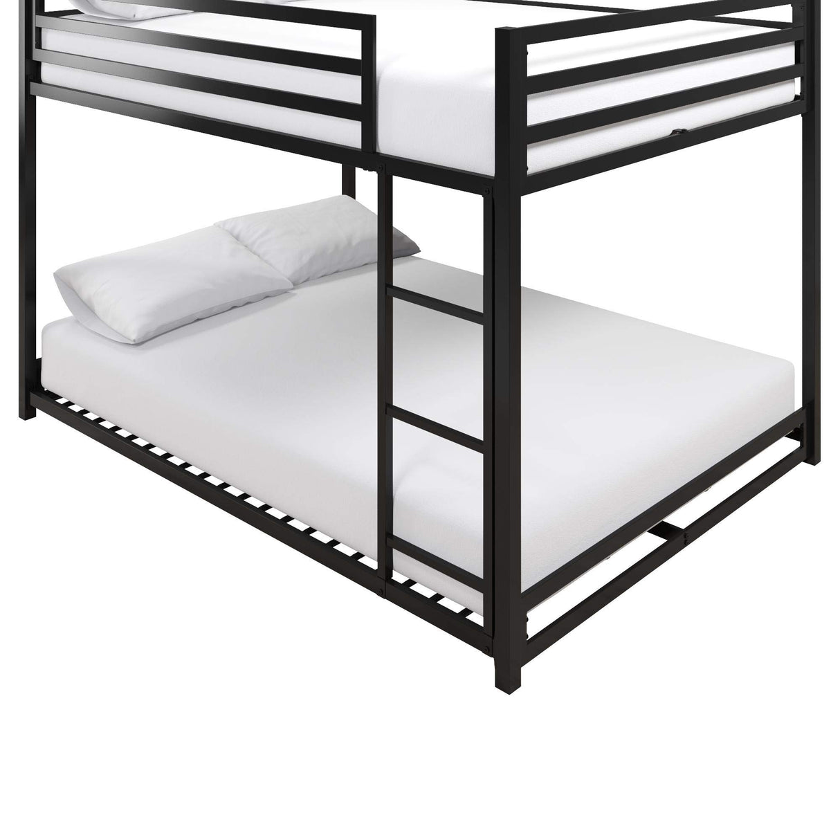 Metal Bunk Bed Frame for Kids, With Built-in Ladder, High Guardrail and Metal Slats, Floor Bed Bottom Bunk, No Boxspring Required, For Small Spaces, Full-Over-Full, Black