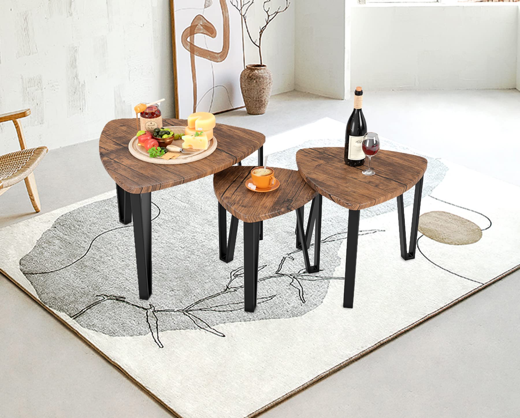 Nesting Coffee Tables End Table Sets Set of 3 Vintage Side Tables, Nightstand