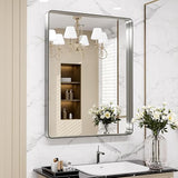 24x32 Inch Black Metal Framed Bathroom Mirror