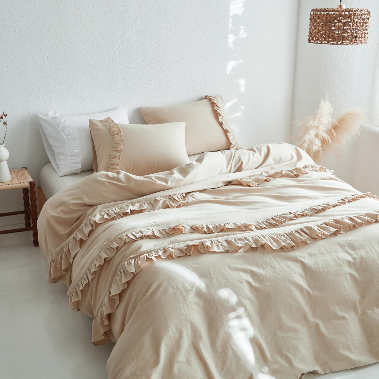 Vintage Shabby Chic Multiple Frills (1 Comforter Cover & 2 Pillowcases)