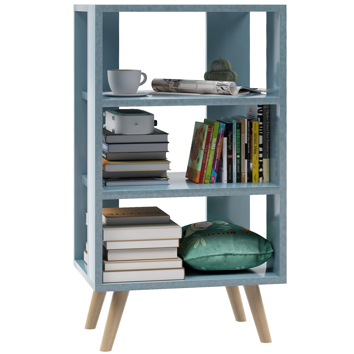 Night Stand, Blue Kids Nightstand, Modern End Table with Open Storage