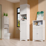 67" H Tall Bathroom Storage Cabinet, Narrow Linen Tower Freestanding Adjustable