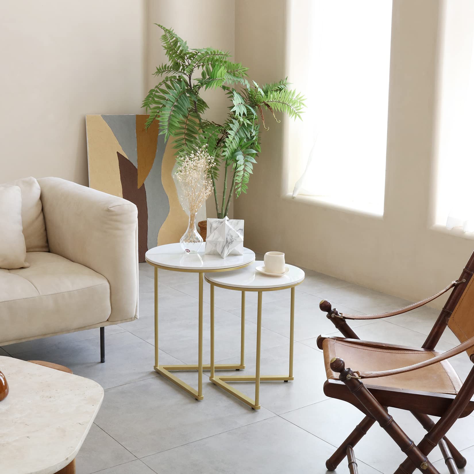 Nesting Side Table Set of 2 Gold Marble Nesting Accent Table Set