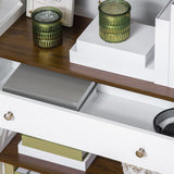4-Tier Shelving Bookcase Storage Cupboard with Pull Out Drawer, and Wooden Frame with X Bar Stability, White