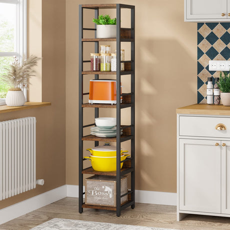 6-Tier Corner Shelf, 75 Inch Tall Narrow Bookshelf Storage Rack, Etagere Shelves Display