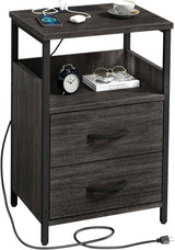 LED Nightstand with Charging Station, Side Table with USB Ports and Outlets