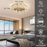 24in Crystal Chandeliers Flush Mount Ceiling Light, 8 Lights Modern Crystal Ceiling Light,