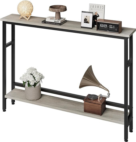 5.9" Narrow Sofa Table, 2 Tier Skinny Console Table with Adjustable Shelf,