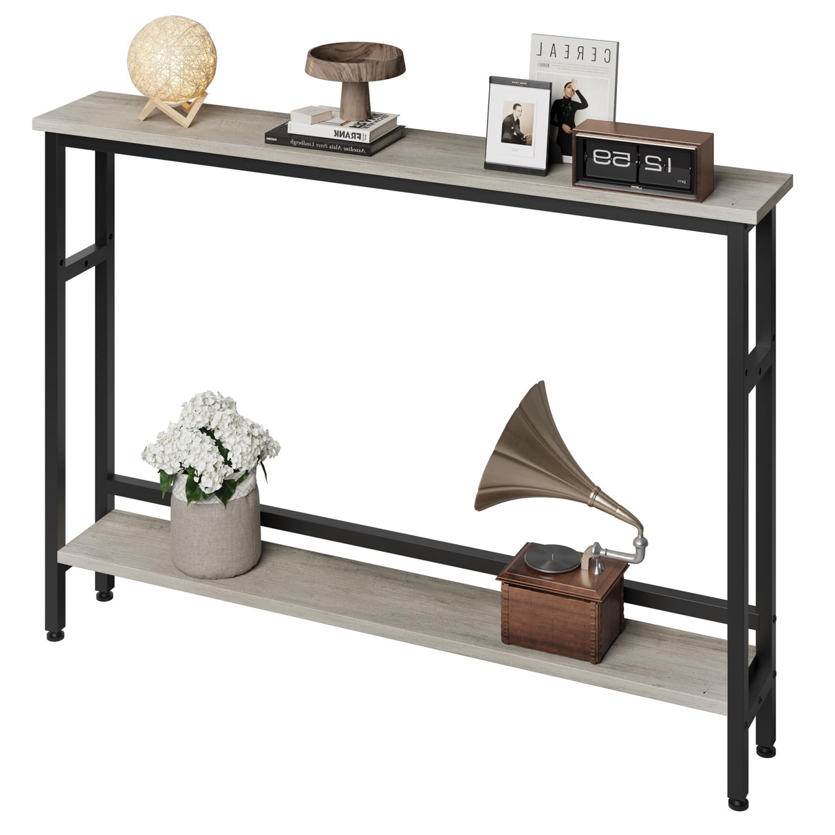 5.9" Narrow Sofa Table, 2 Tier Skinny Console Table with Adjustable Shelf,