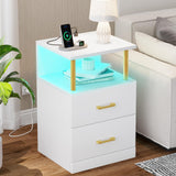 Nightstand with Charging Station and LED Lights, Nightstands Set of 2, Bedside Table