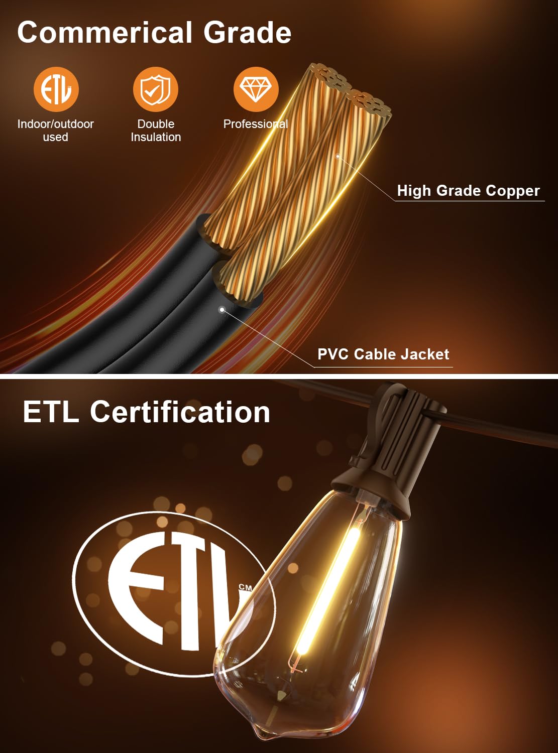 120FT Outdoor String Lights, Waterproof Patio Lights with 64 Hanging