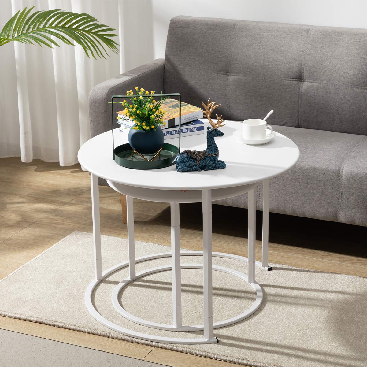 Modern Round Side Table Set of 2, Contemporary Accent Coffee and Snack Mental End Table