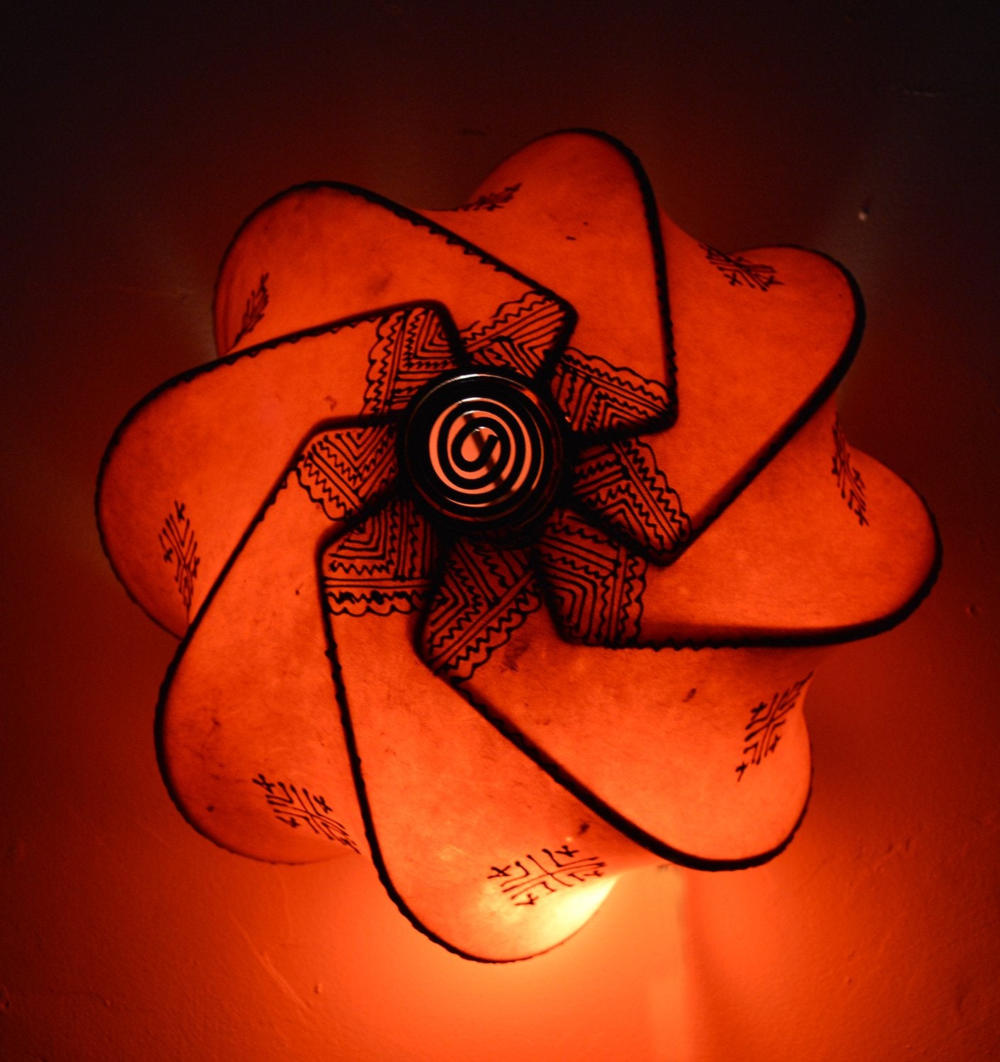 Handmade Moroccan Henna Leather Lamp - Orange Ceiling & Wall Sconce