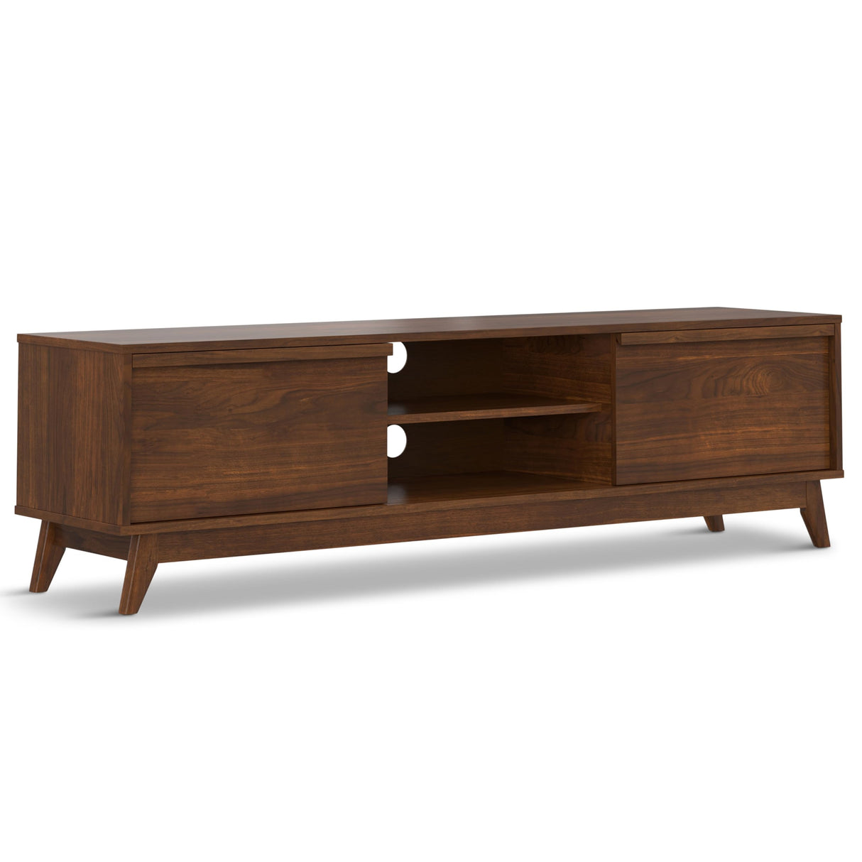 SIMPLIHOME Lennon 72 inch Wide Mid Century Modern TV Media Stand in Walnut Veneer for the Living Room and Entertainment Center