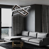 Modern Chandelier 2 Rings Rectangular Crystal Chandeliers LED Pendant Light Adjustable