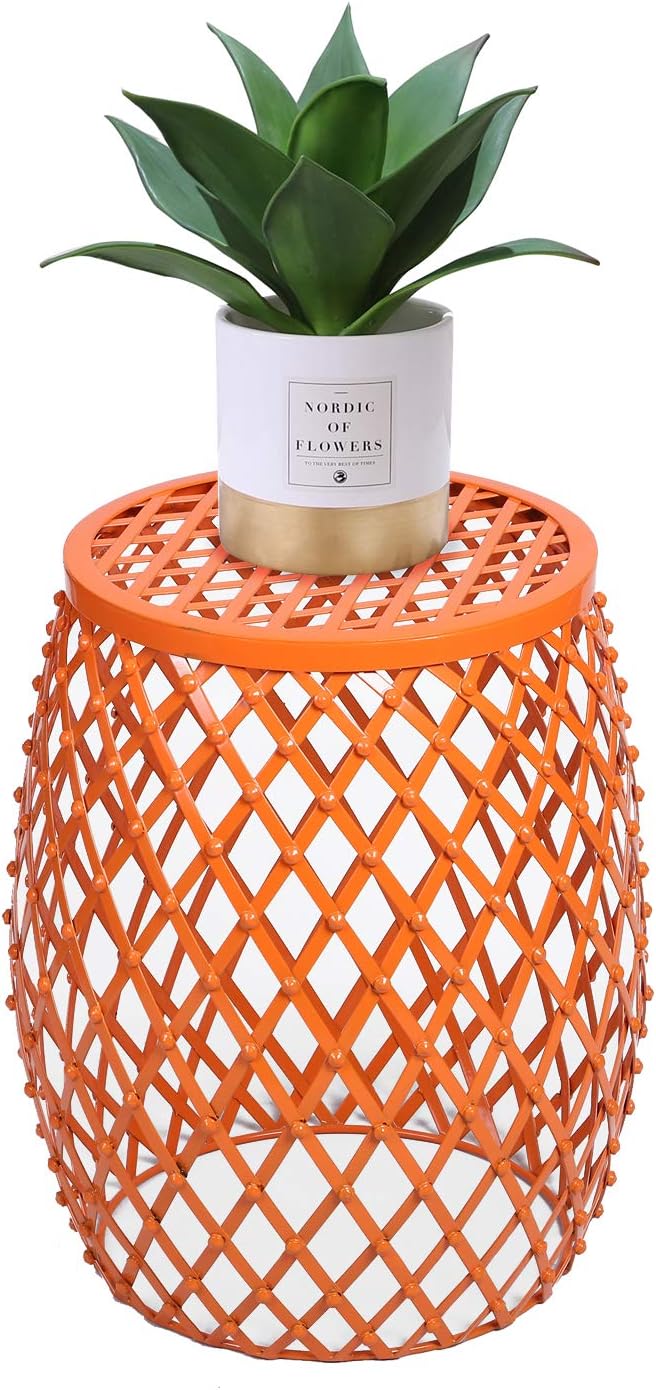 Home Garden Accents Wire Round Iron Metal Stool Side End Table Plant Stand Chair Hatched