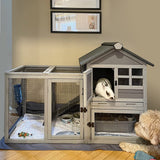 LRabbit Hutch Indoor Outdoor Bunny Cage Rabbit cage with Run, Deeper No Leak Tray