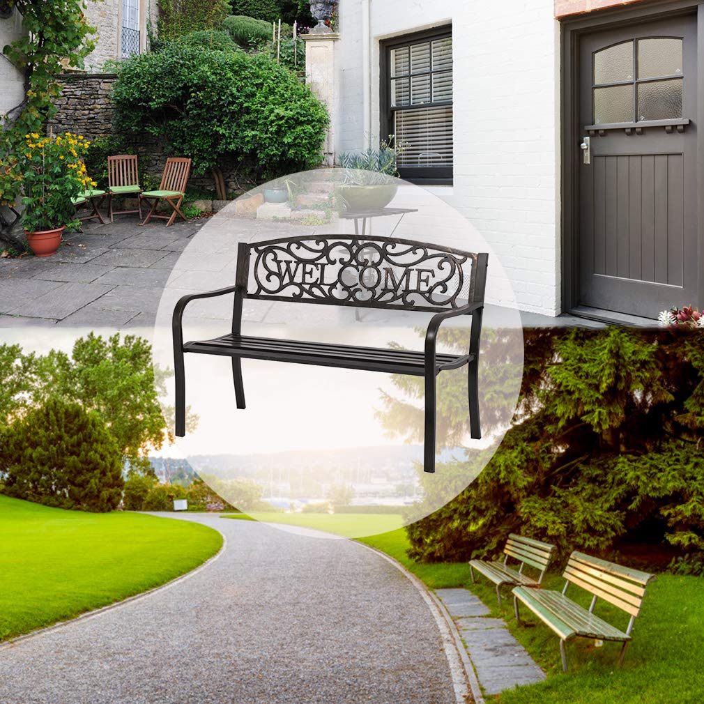 50" Patio Garden Bench Park Yard Outdoor Furniture Steel Frame Porch Chair