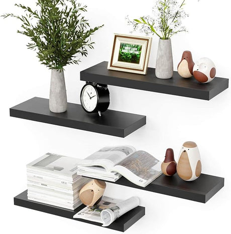 Black Floating Shelves for Wall, 4 Sets Wall Mounted Shelves