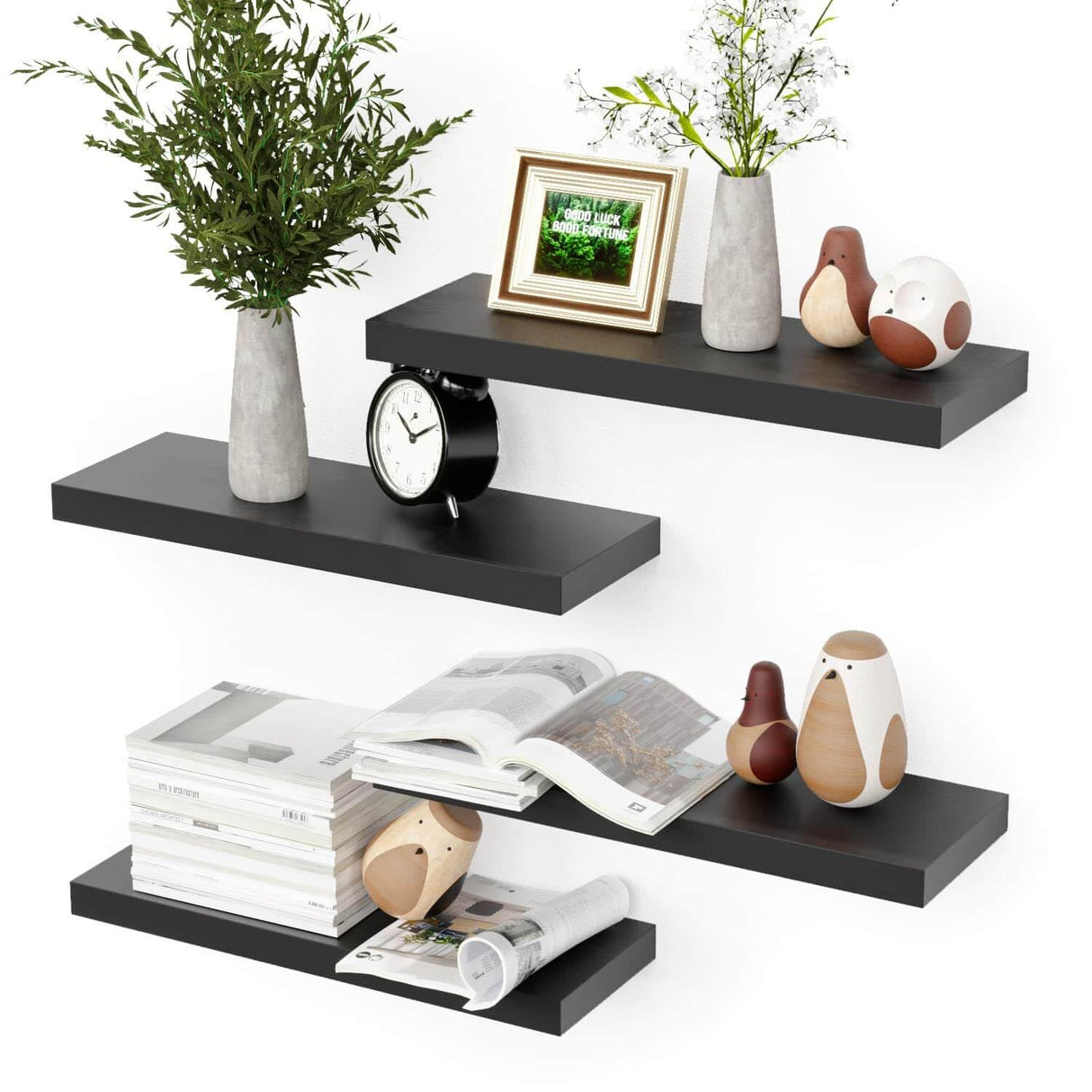 Black Floating Shelves for Wall, 4 Sets Wall Mounted Shelves