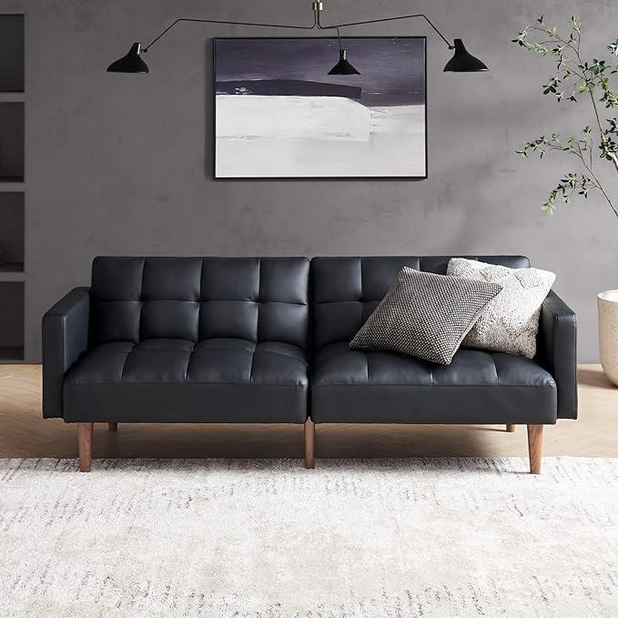 Aaron Futon Sofa Bed – Mid-Century Modern Sleeper Sofa, Small Loveseat Couch