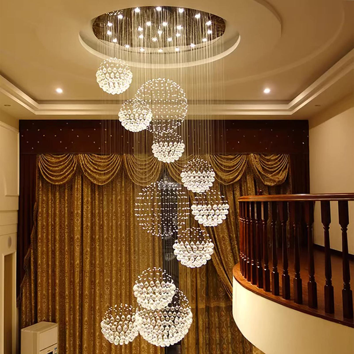 Modern Foyer Chandeliers for High Ceiling, Large Staircase Chandelier with Spiral Sphere