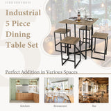 5 Piece Dining Table Set, Industrial Kitchen Table Set w/ 4 Stools,