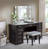 11 Drawers Vanity Set with Padded Stool, Obsidian Gray