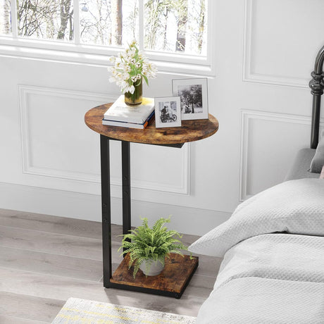 Small Side Table Set of 2 - C-Shaped Wood Sofa End Table with Metal Frame