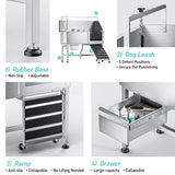 Professional 56" Dog Washing Station - Stainless Steel Grooming Tub with Ramp