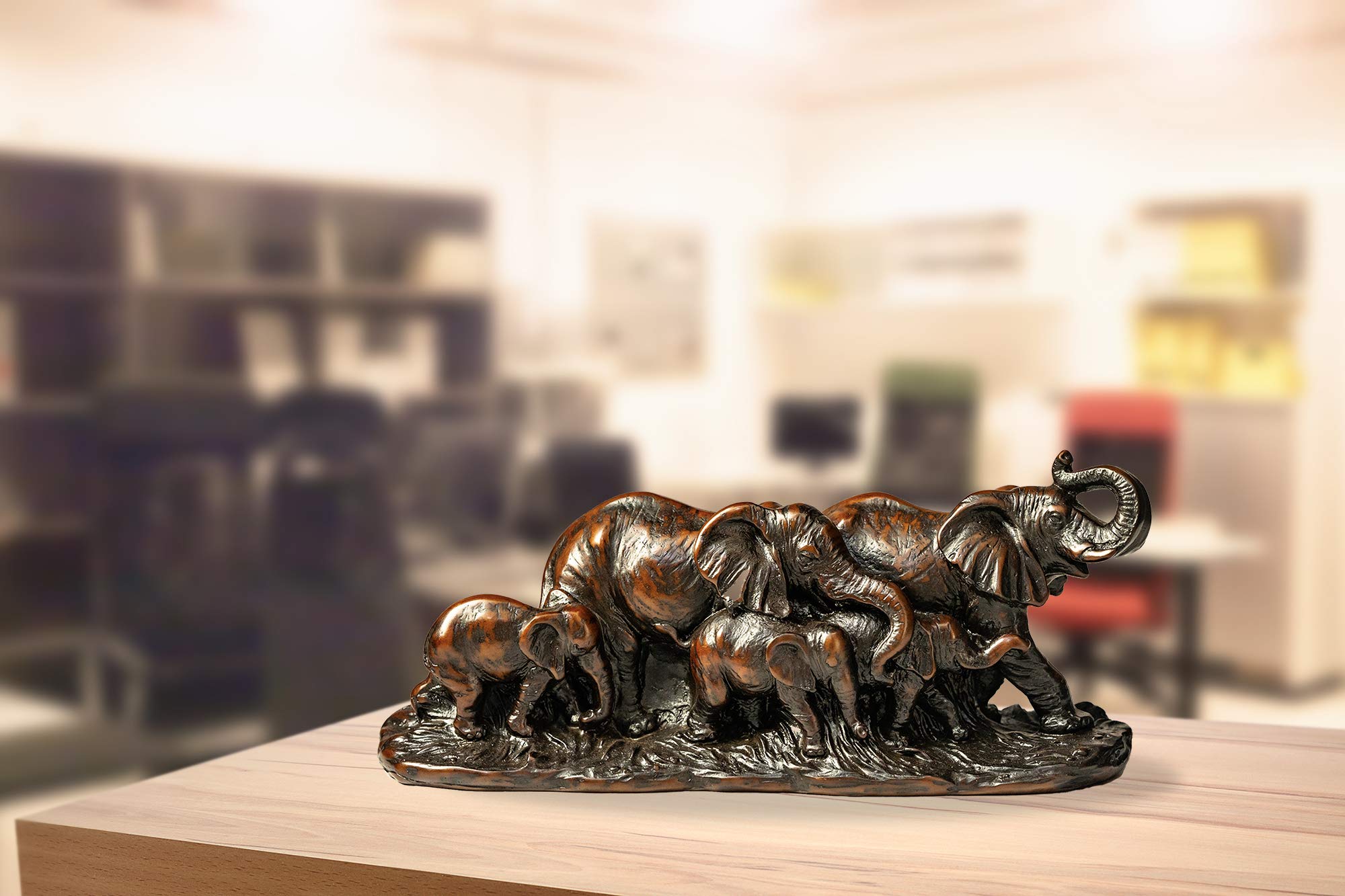 Resin Elephant Family Statue - Decorative Herd with Babies with Beautful Polished Bronze