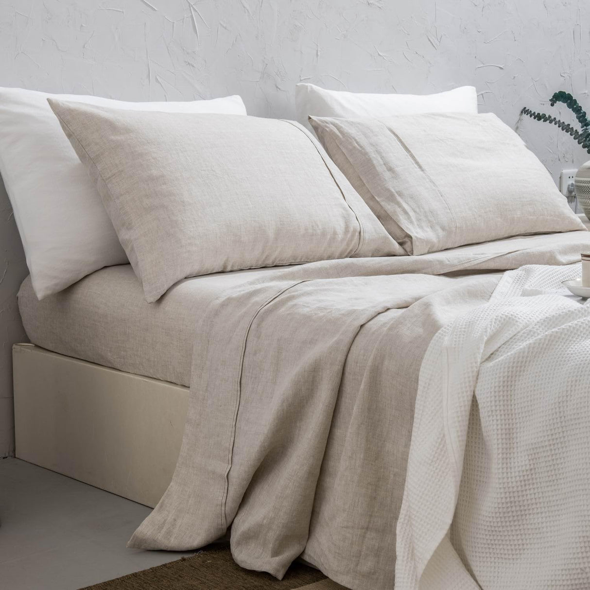 100% Washed French Linen Sheet Set-King Size-Natural Linen-4 Pieces