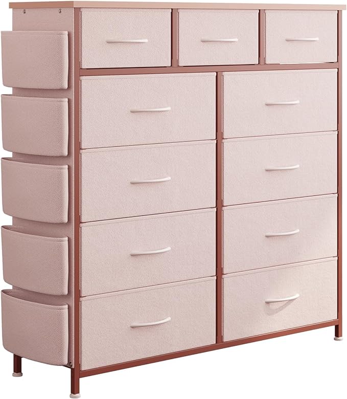 Dresser for Bedroom with 11 Drawer, Dressers & Chests of Drawers with Side Pockets,