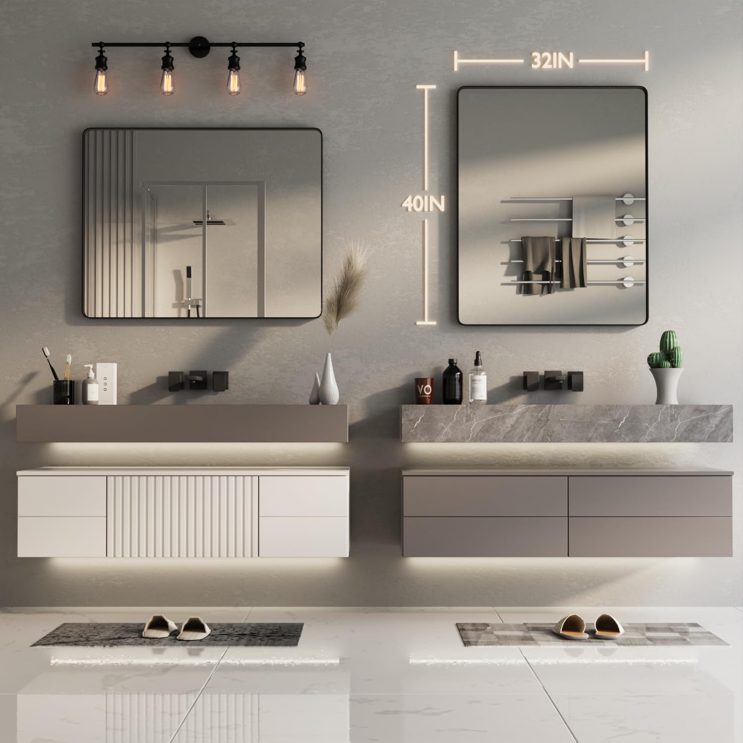 Black Bathroom Mirror for Wall, 40x32 Inch Matte Black Framed Bathroom Vanity Mirror