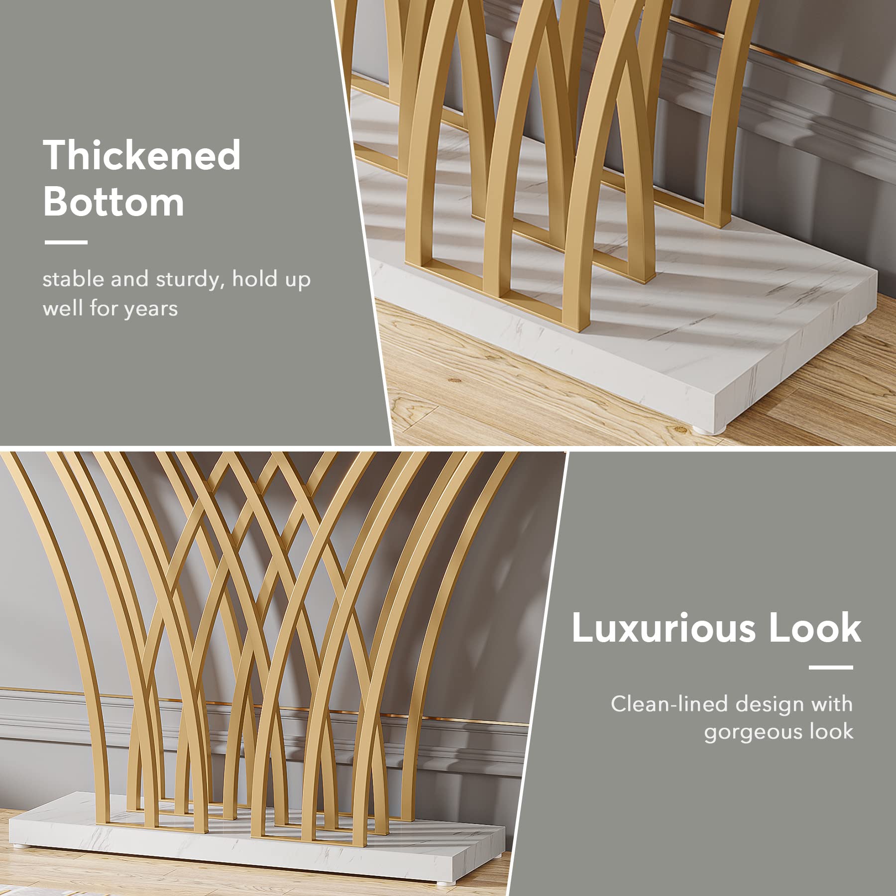 59-Inch Gold Console Table with Faux Marble Top