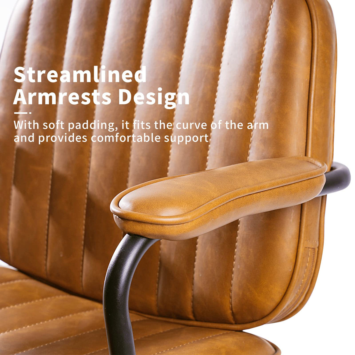 Mid-Century Leather Office Chair with Wheels & Adjustable Height